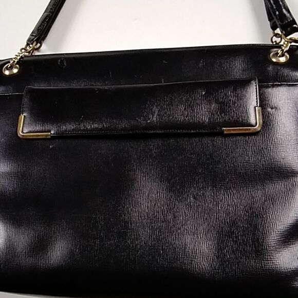 RARE ORIGINAL SATCHEL VTG 40s BLACK SAFFIANO LEATHER SHOULDERS BAG - Picture 4 of 11